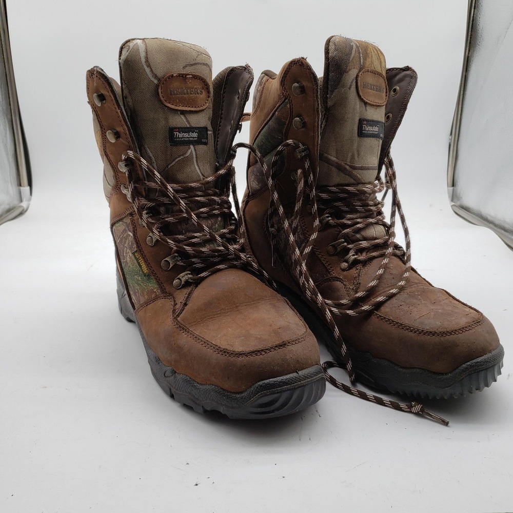 Herter's Boots Mens Size 11W Brown Leather Camo Waterproof Thinsulate Hunting